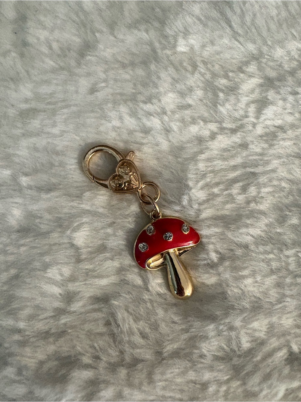 Gold Mushroom Charm Keychain with Red Enamel